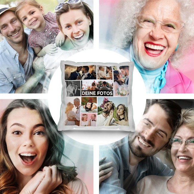 Kissen mit Fotocollage f&uuml;r 9 Fotos - Pastellgr&uuml;n