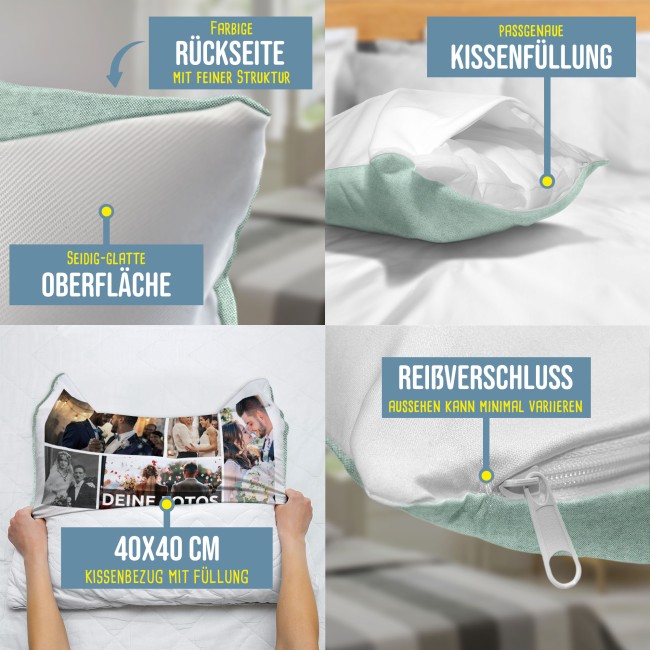 Kissen mit Fotocollage f&uuml;r 9 Fotos - Pastellgr&uuml;n