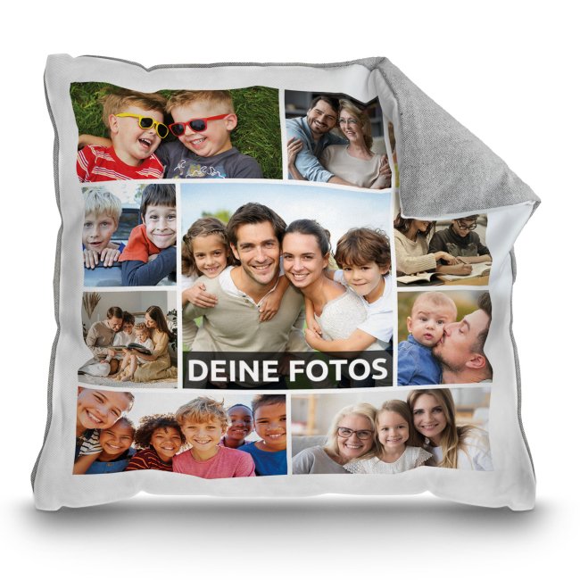 Kissen mit Fotocollage f&uuml;r 10 Fotos - Pastellgrau