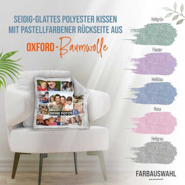 Kissen mit Fotocollage f&uuml;r 10 Fotos - Pastellgrau