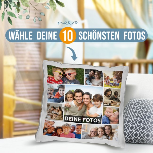 Kissen mit Fotocollage f&uuml;r 10 Fotos - Pastellgrau