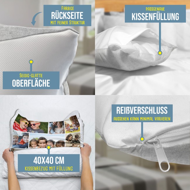 Kissen mit Fotocollage f&uuml;r 10 Fotos - Pastellgrau
