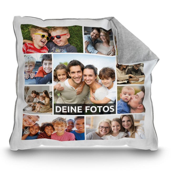 Kissen mit Fotocollage f&uuml;r 10 Fotos - Pastellgrau