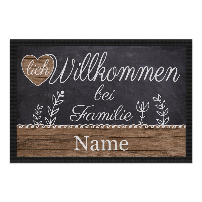 Fu&szlig;matte mit Name - Herzlich Willkommen - Rustikal - 60 x 40 cm