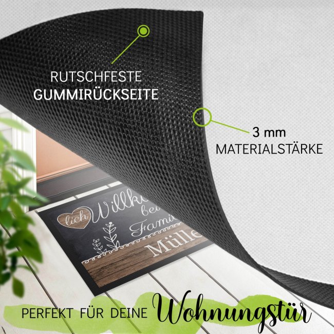 Fu&szlig;matte mit Name - Herzlich Willkommen - Rustikal - 60 x 40 cm