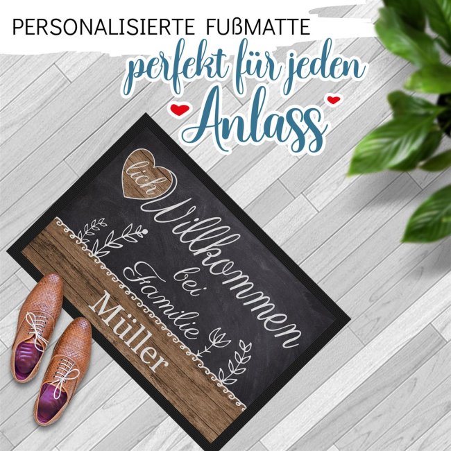 Fu&szlig;matte mit Name - Herzlich Willkommen - Rustikal - 60 x 40 cm