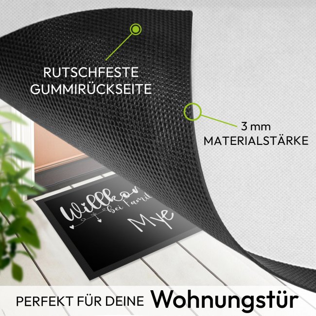 Fu&szlig;matte mit Name - Willkommen bei Familie - Design Herzkette