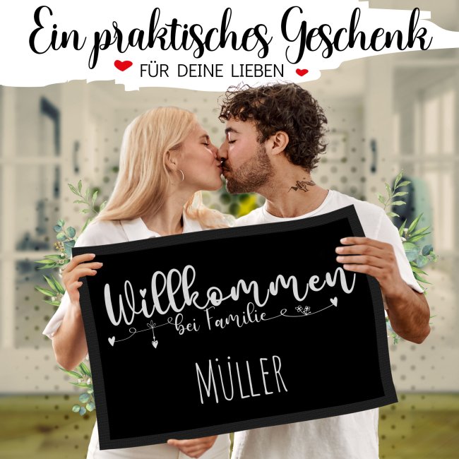 Fu&szlig;matte eine Zeile Wunschtext - Willkommen Herz - 90 x 60 cm