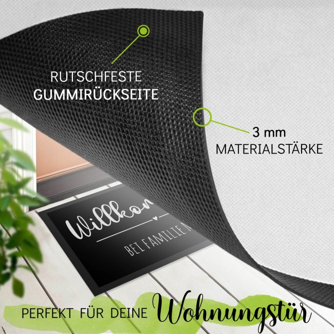 Fu&szlig;matte eine Zeile Wunschtext - Willkommen Herz - 90 x 60 cm