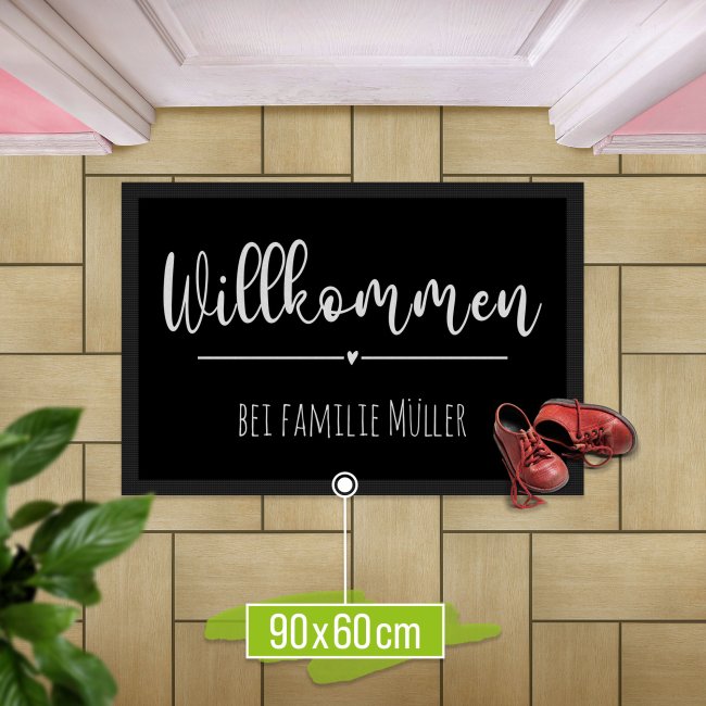 Fu&szlig;matte eine Zeile Wunschtext - Willkommen Herz - 90 x 60 cm