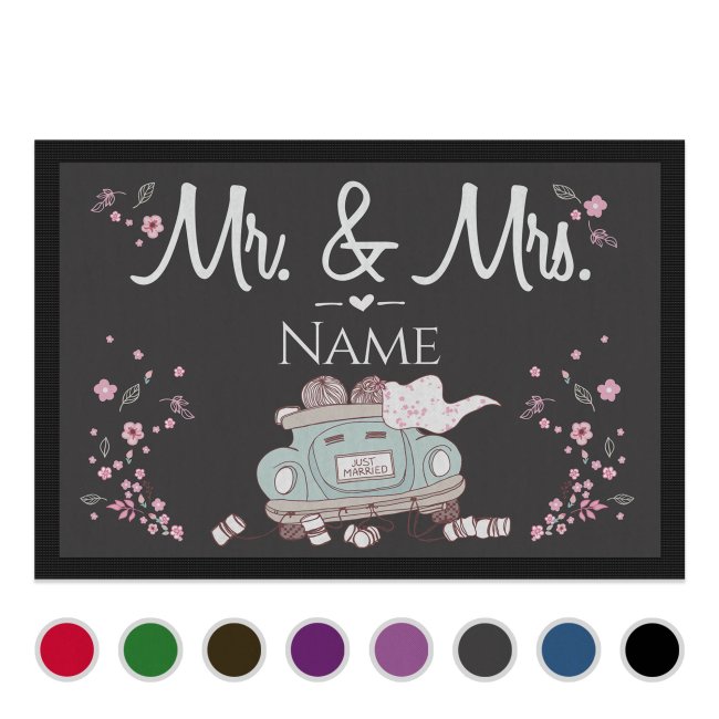 Fu&szlig;matte mit Name - Mr und Mrs - Motiv Cabrio - 120 x 80 cm Grau