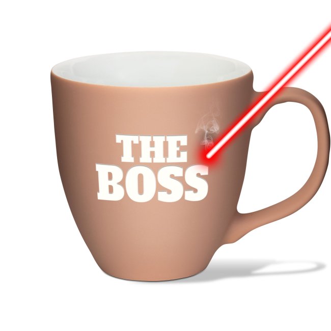 Samtig-matte Porzellantasse mit Gravur - XXL Jumbotasse - THE BOSS - Cozy Caramel