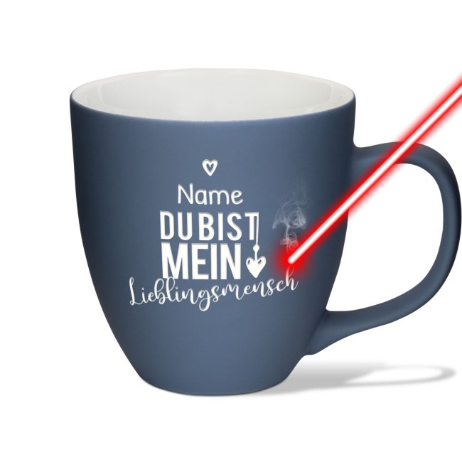 Samtig-matte Porzellantasse mit Gravur - XXL Jumbotasse - Lieblingsmensch - mit Name personalisierbar - Shark Blue