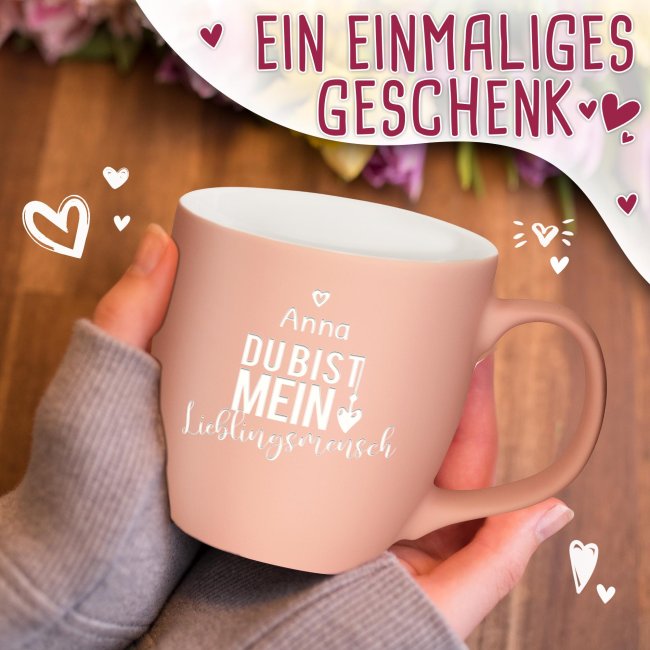 Samtig-matte Porzellantasse mit Gravur - XXL Jumbotasse - Lieblingsmensch - mit Name personalisierbar - Shark Blue