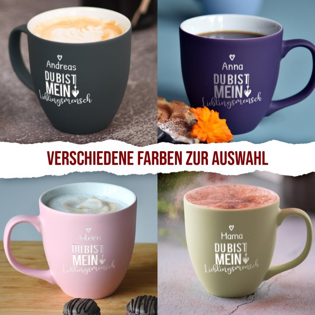 Samtig-matte Porzellantasse mit Gravur - XXL Jumbotasse - Lieblingsmensch - mit Name personalisierbar - Shark Blue