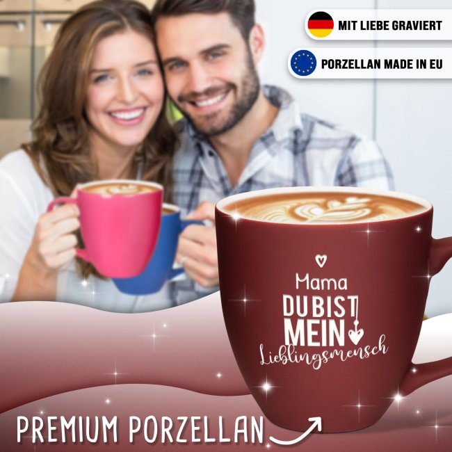 Samtig-matte Porzellantasse mit Gravur - XXL Jumbotasse - Lieblingsmensch - mit Name personalisierbar - Warm Grey