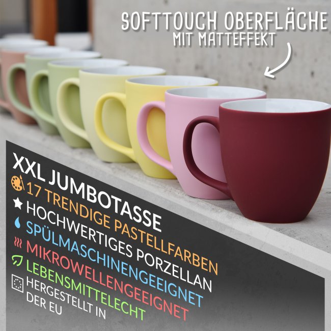 Samtig-matte Porzellantasse mit Gravur - XXL Jumbotasse - Lieblingsmensch - mit Name personalisierbar - Warm Grey