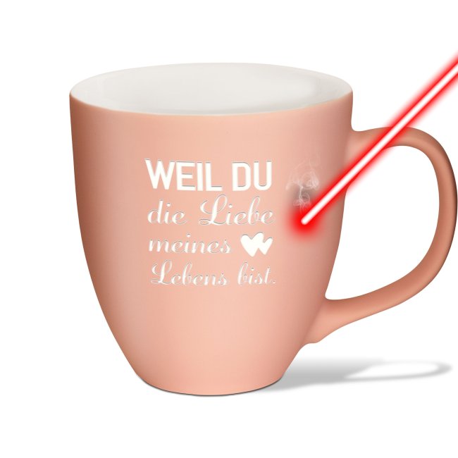 Samtig-matte Porzellantasse mit Gravur - XXL Jumbotasse - Liebe meines Lebens - Pastel Pink