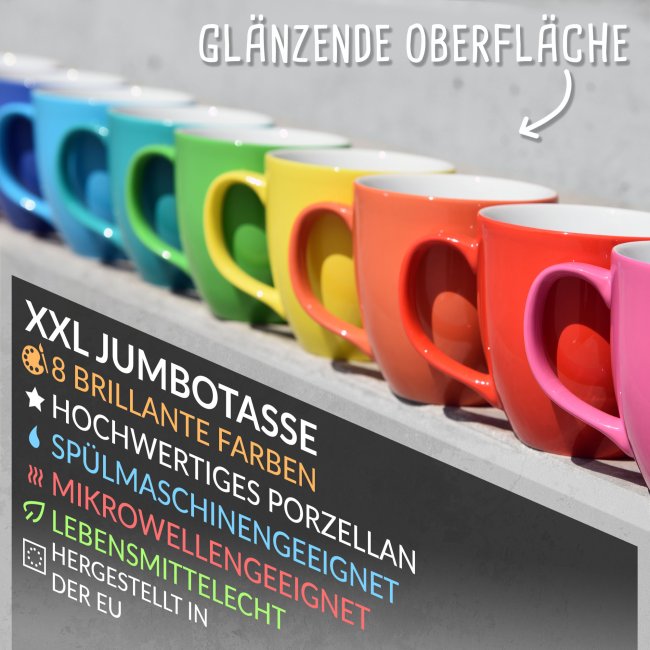 Samtig-matte Porzellantasse mit Gravur - XXL Jumbotasse - Liebe meines Lebens - Pacific Blue
