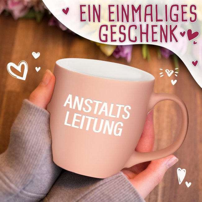 Samtig-matte Porzellantasse mit Gravur - XXL Jumbotasse - Anstaltsleitung - Diamond Black