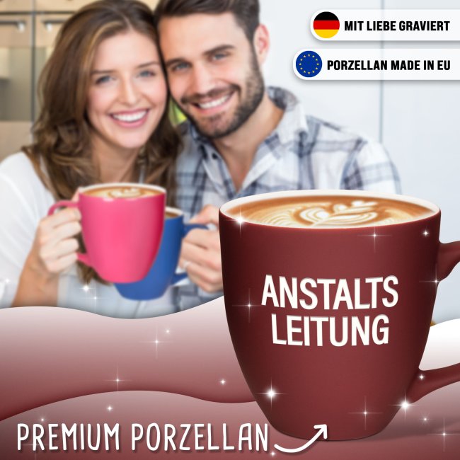 Samtig-matte Porzellantasse mit Gravur - XXL Jumbotasse - Anstaltsleitung - Diamond Black