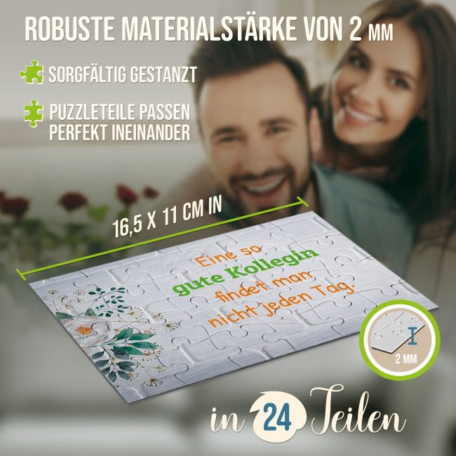 Puzzle mit pers&ouml;nlicher Botschaft selbst gestalten - Backsteinwand mit Blumen - 24 Teile im Briefumschlag mit Goldinlay