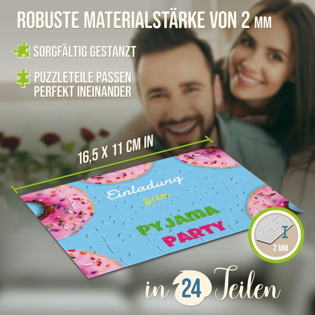 Puzzle mit pers&ouml;nlicher Botschaft selbst gestalten - Donuts - 24 Teile im Briefumschlag mit Goldinlay