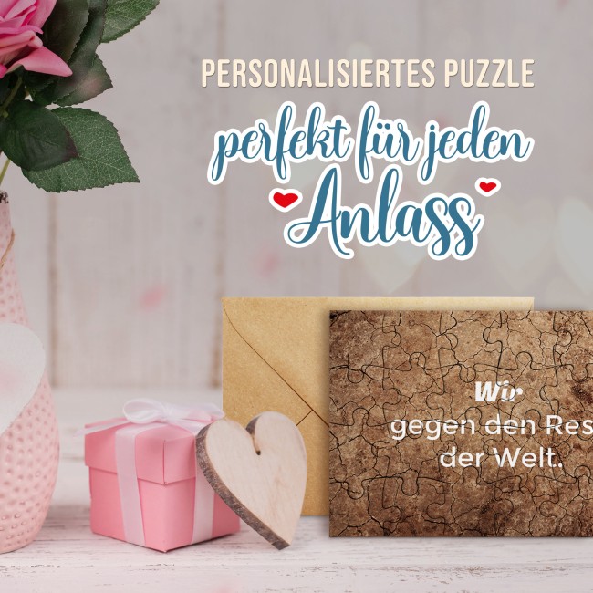 Puzzle mit pers&ouml;nlicher Botschaft selbst gestalten - Boden rissig - 24 Teile im Briefumschlag mit Goldinlay