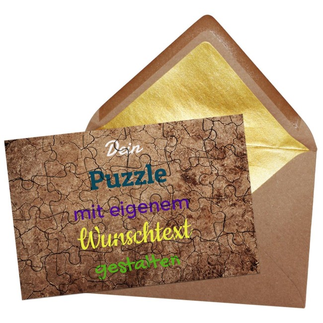 Puzzle mit pers&ouml;nlicher Botschaft selbst gestalten - Boden rissig - 24 Teile im Briefumschlag mit Goldinlay