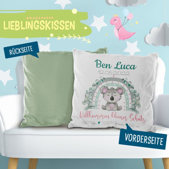 Kissen mit Koala - Kleiner Schatz - personalisierbar mit Name und Geburtsdaten