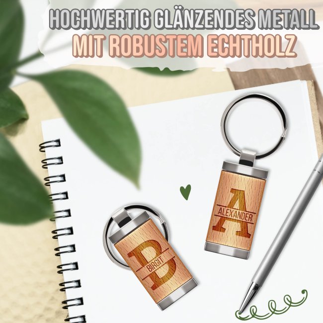 Schl&uuml;sselanh&auml;nger gravieren mit Initiale J und Name - rechteckig aus Echtholz - 24 x 48 mm