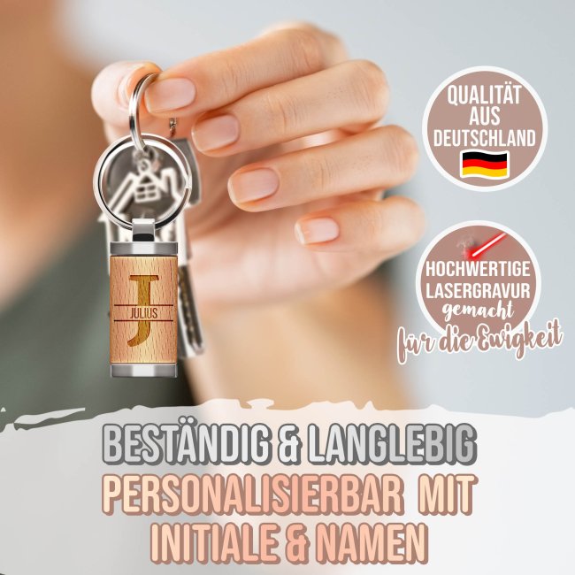 Schl&uuml;sselanh&auml;nger gravieren mit Initiale J und Name - rechteckig aus Echtholz - 24 x 48 mm
