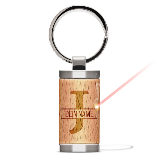 Schl&uuml;sselanh&auml;nger gravieren mit Initiale J und Name - rechteckig aus Echtholz - 24 x 48 mm