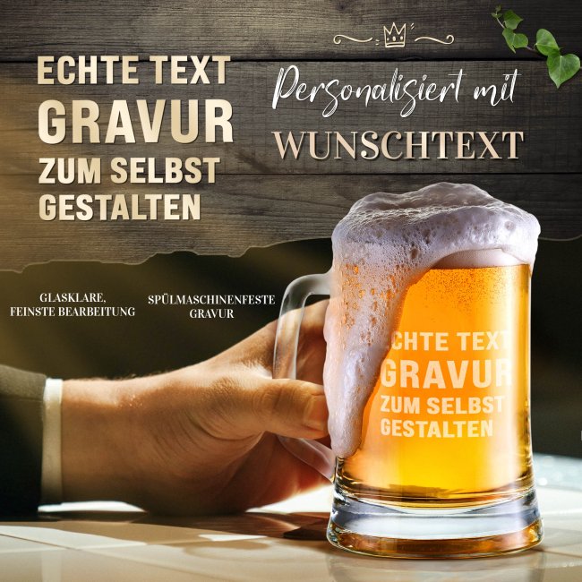 Personalisiertes Bierglas mit Gravur selbst gestalten - mit Henkel - 450 ml