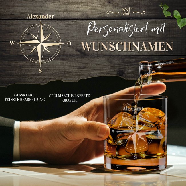 Whiskyglas - Kompass -Name - 300 ml