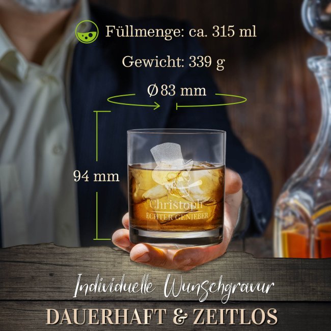 Whiskyglas - Totenkopf Echter Genie&szlig;er-Name - 300 ml