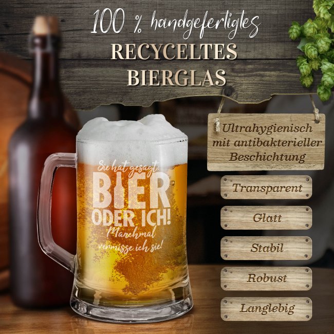 Glas-Bierkrug - Bier oder ich - 450 ml - mit Henkel