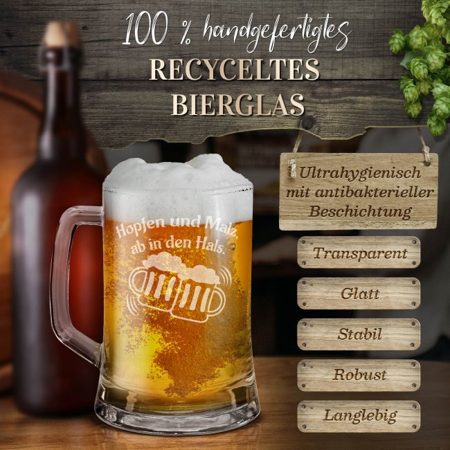 Glas-Bierkrug - Hopfen und Malz - 500 ml - mit Henkel