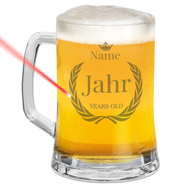 Glas-Bierkrug - Years old-Jahr &amp; Name - 500 ml - mit Henkel