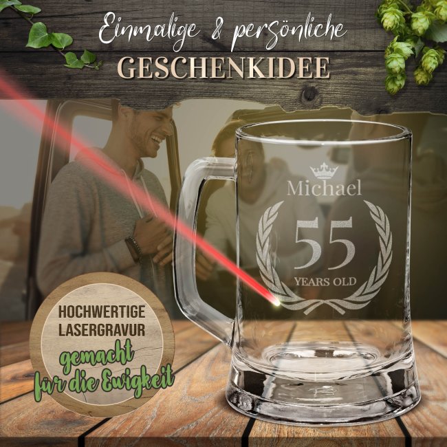 Glas-Bierkrug - Years old-Jahr &amp; Name - 500 ml - mit Henkel
