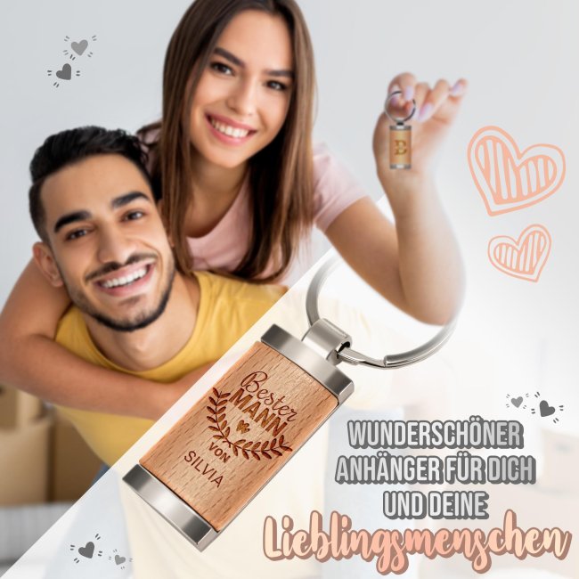 Schl&uuml;sselanh&auml;nger f&uuml;r den besten Onkel von - mit Namen - rechteckig aus Echtholz - 24 x 48 mm