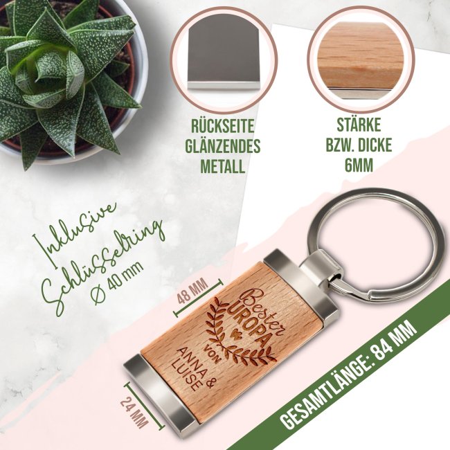 Schl&uuml;sselanh&auml;nger f&uuml;r den besten Onkel von - mit Namen - rechteckig aus Echtholz - 24 x 48 mm