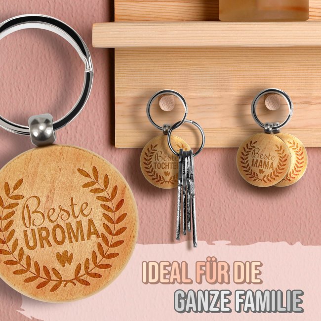 Schl&uuml;sselanh&auml;nger f&uuml;r die beste Oma - rund aus Echtholz - 45 x 45 mm