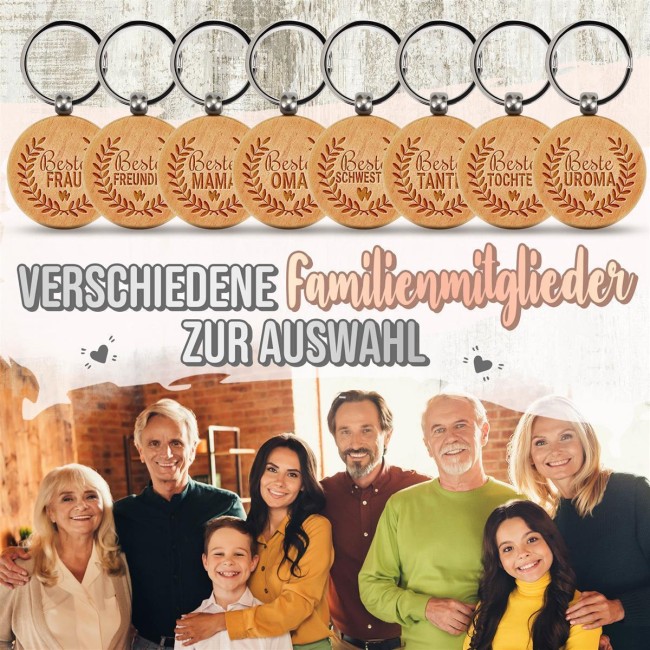 Schl&uuml;sselanh&auml;nger f&uuml;r die beste Schwester - rund aus Echtholz - 45 x 45 mm