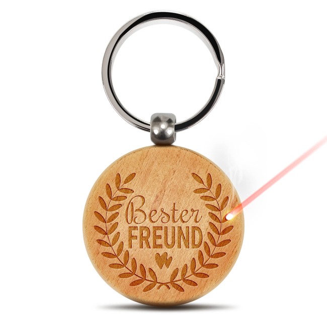 Schl&uuml;sselanh&auml;nger f&uuml;r den besten Freund - rund aus Echtholz - 45 x 45 mm