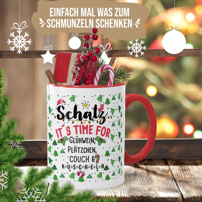 Weihnachtstasse - Time for Pl&auml;tzchen, Couch &amp; kuscheln