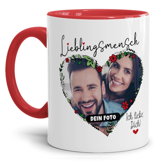 Tasse - Lieblingsmensch mit Foto - Ich Liebe Dich - Innen &amp; Henkel Rot