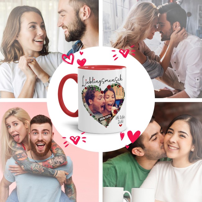 Tasse - Lieblingsmensch mit Foto - Ich Liebe Dich - Innen &amp; Henkel Rot