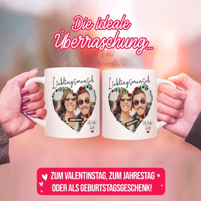 Tasse - Lieblingsmensch mit Foto - Ich Liebe Dich - Innen &amp; Henkel Rot
