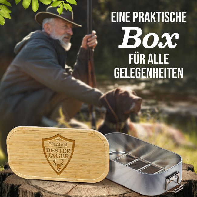 Brotdose mit Gravur - Wappen - Bester J&auml;ger - mit Name personalisierbar